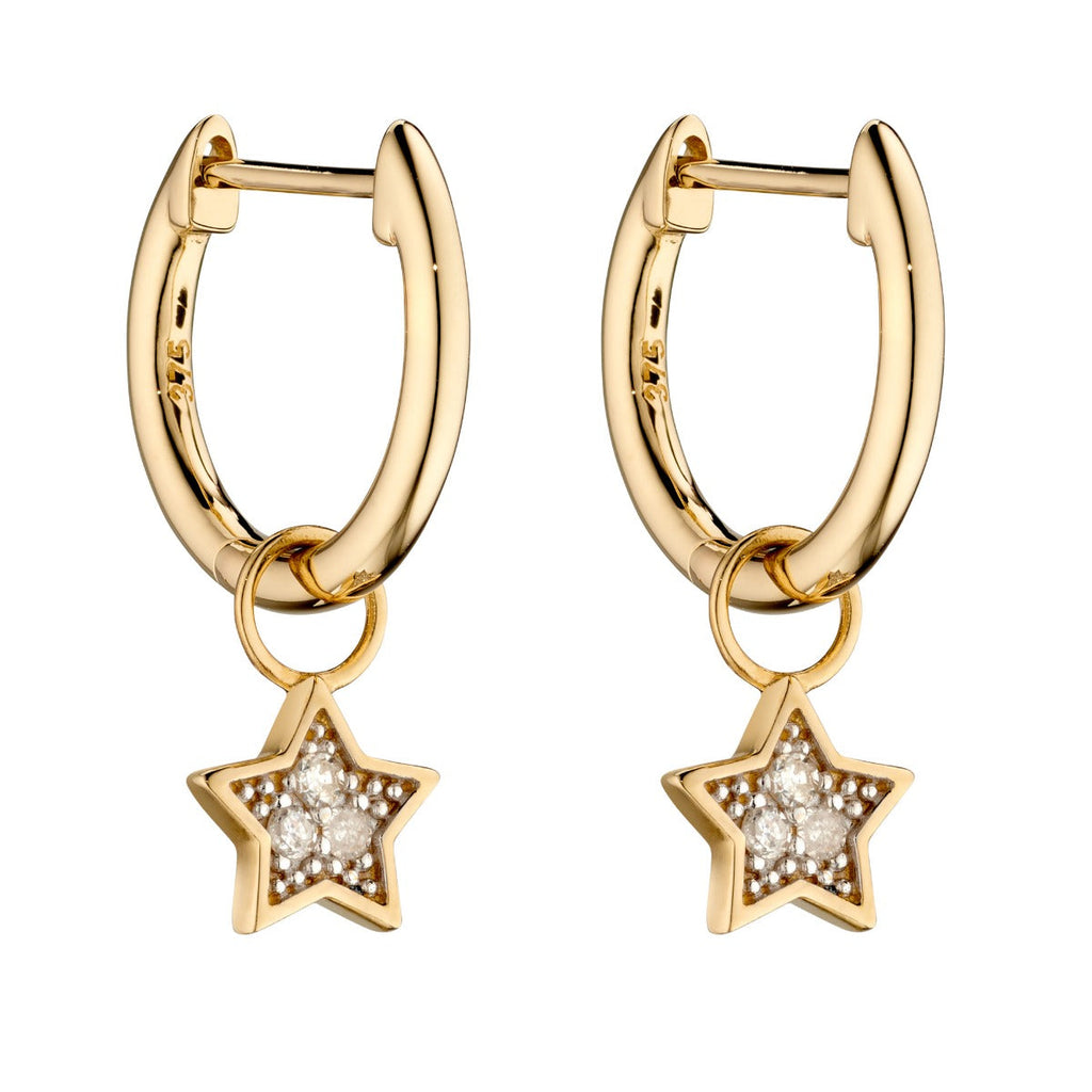 Gecko Jewellery Star Shaped Diamond Hoop Earring Charms in Silver