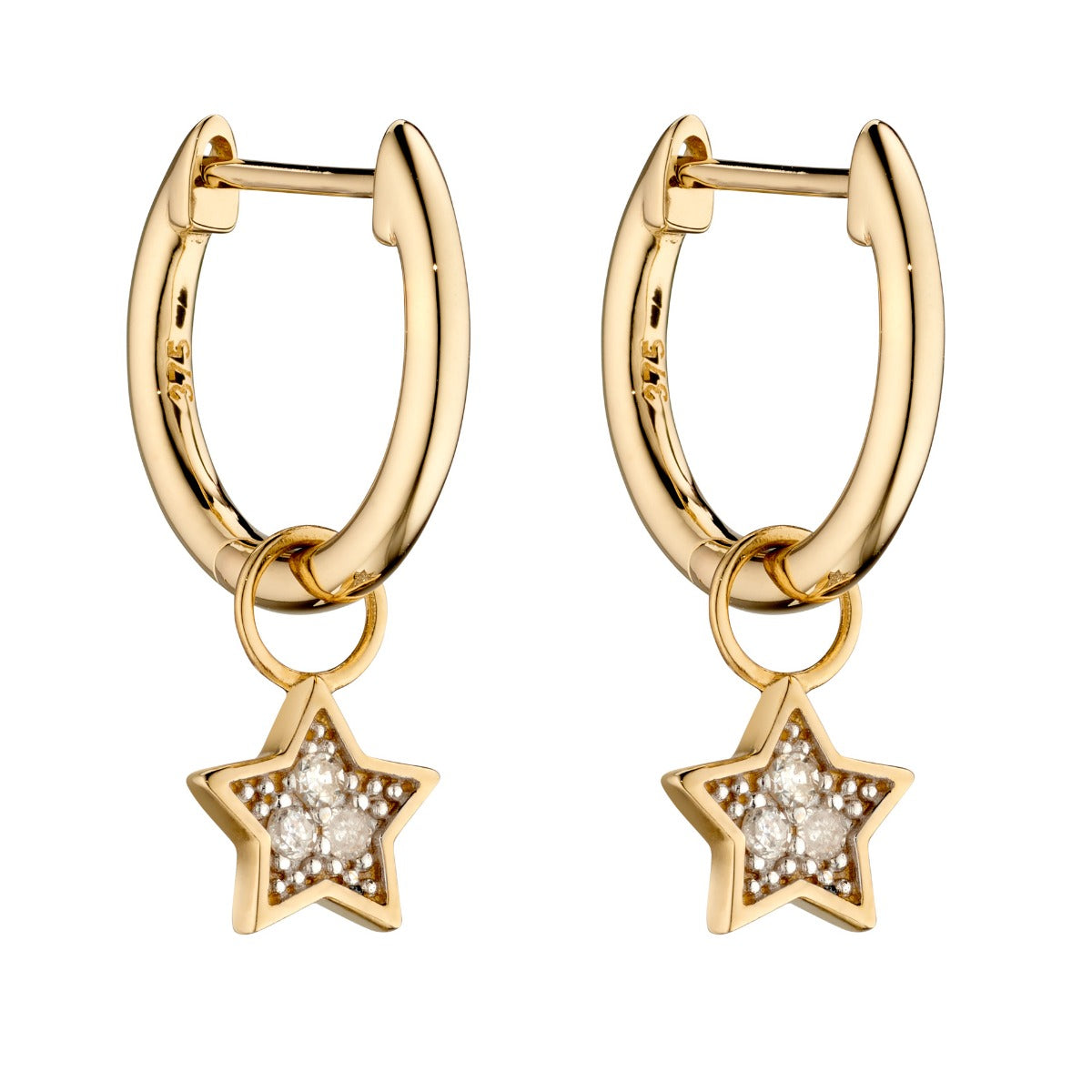Gecko Jewellery Star Shaped Diamond Hoop Earring Charms in Silver