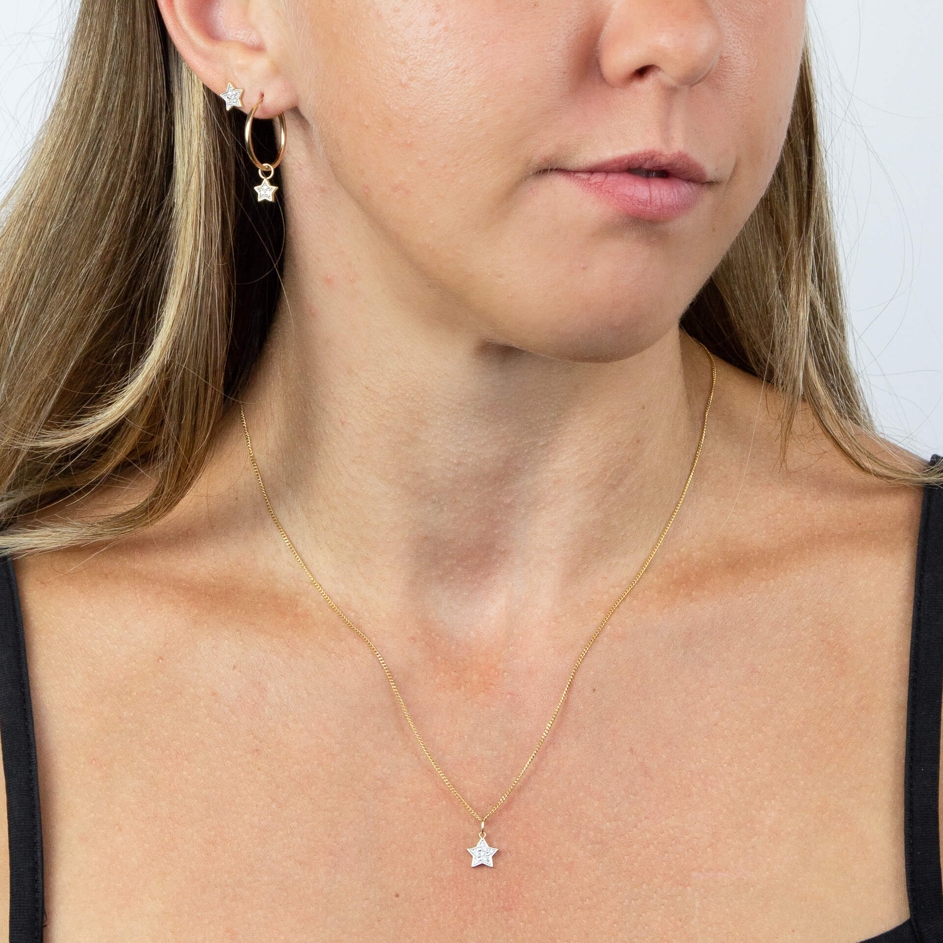 Gecko Jewellery Star Shaped Diamond Hoop Earring Charms in Silver