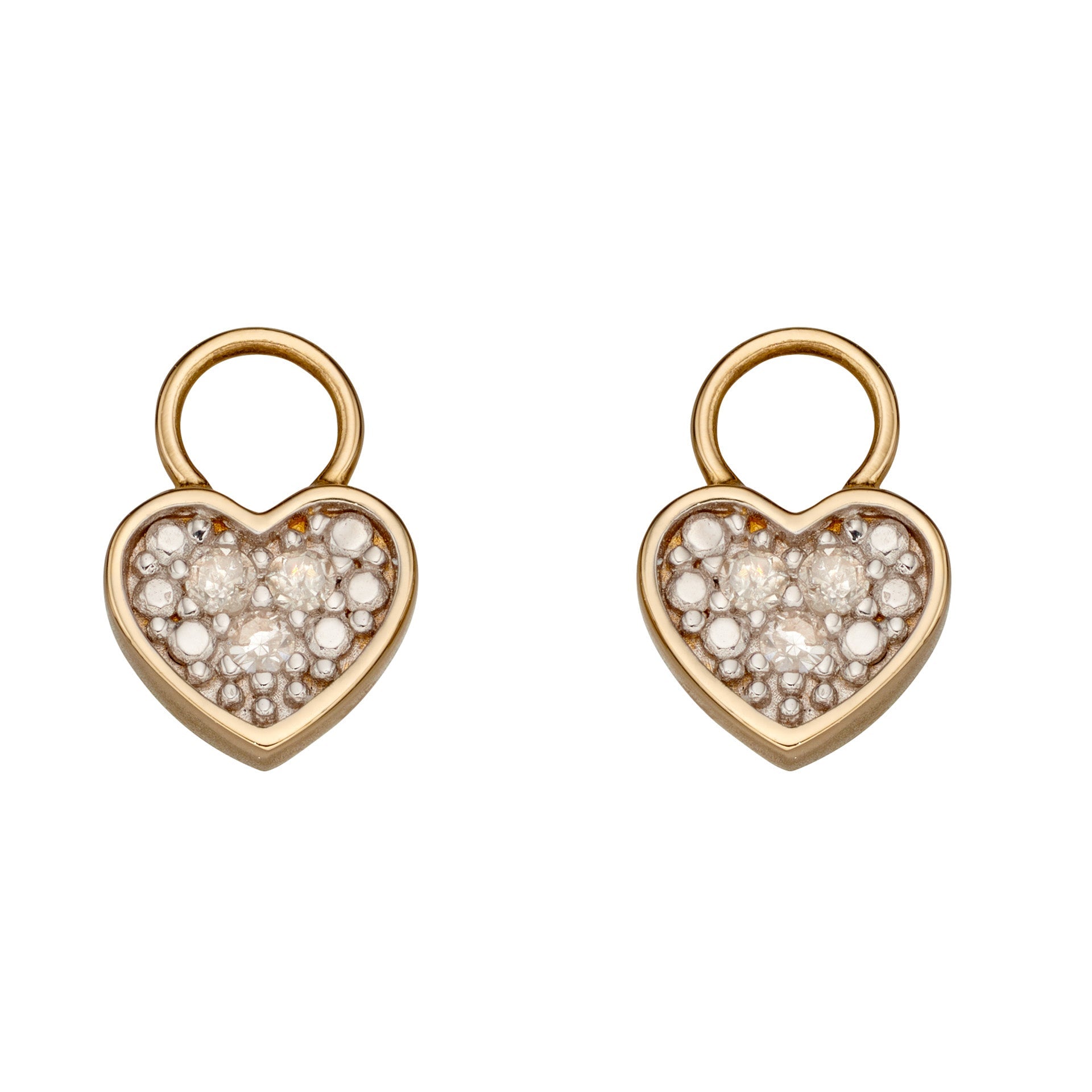Gecko Jewellery Heart Shaped Diamond Hoop Earring Charms in Silver