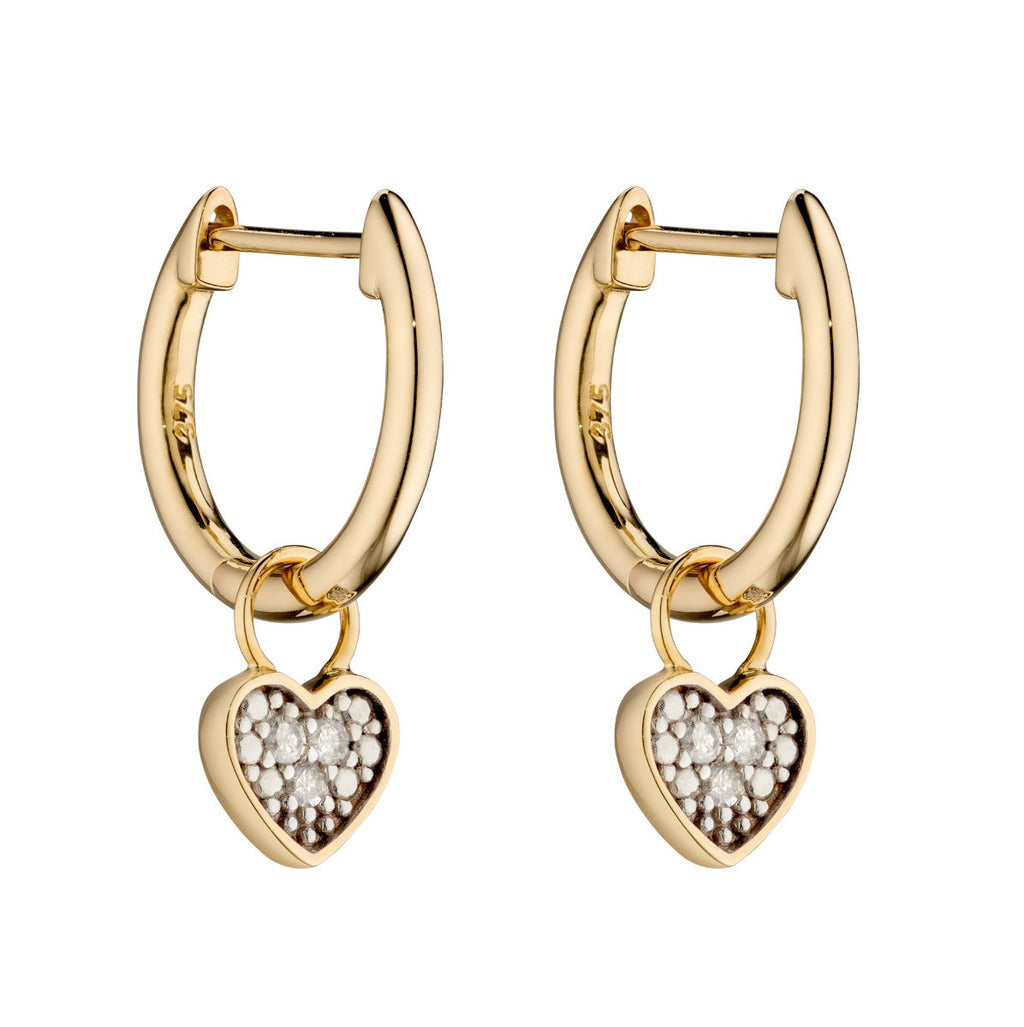 Gecko Jewellery Heart Shaped Diamond Hoop Earring Charms in Silver