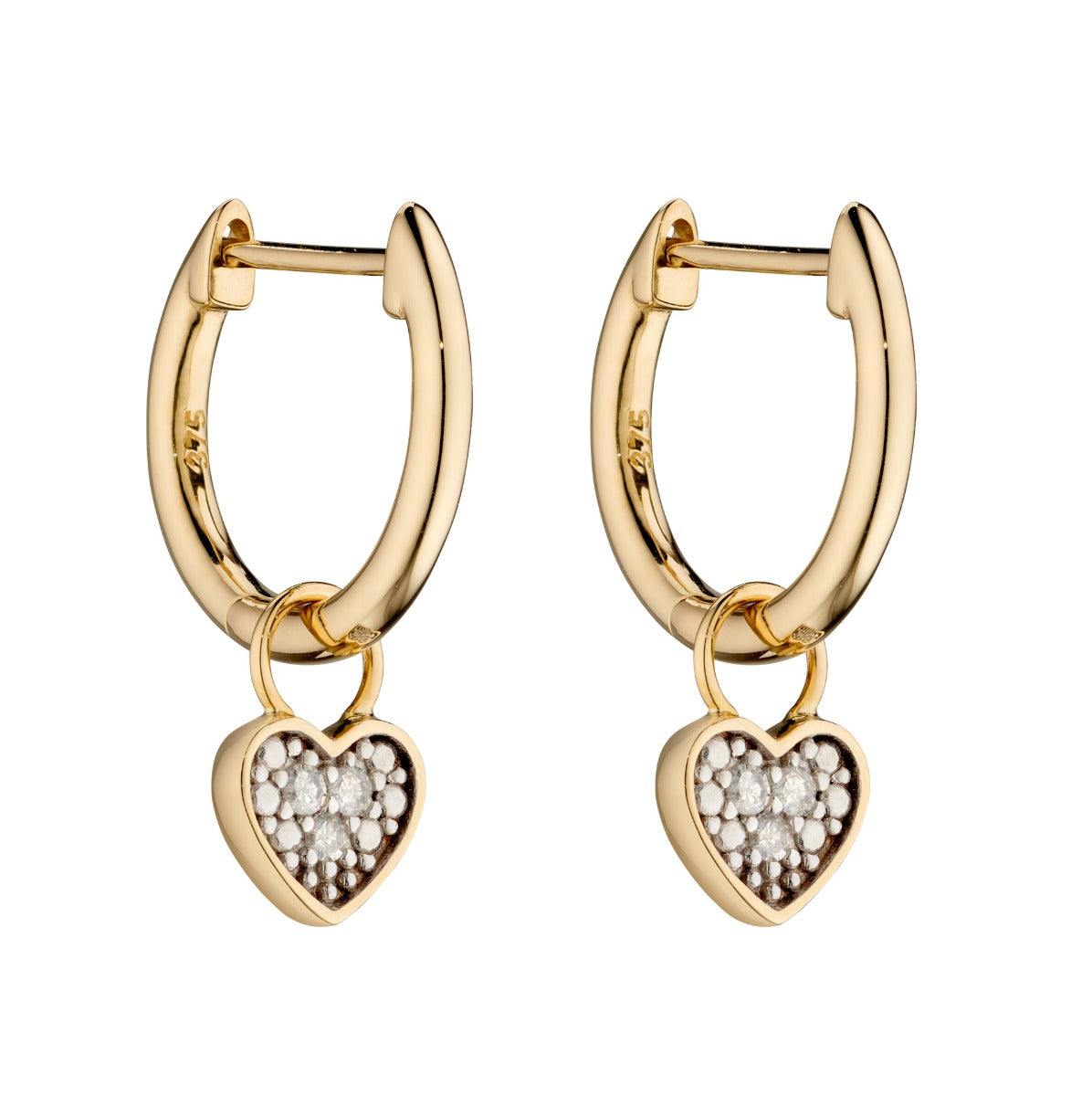 Gecko Jewellery Heart Shaped Diamond Hoop Earring Charms in Silver