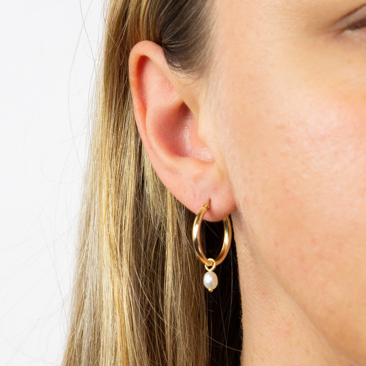 Freshwater Pearl Hoop Earring Charms in White by Gecko Jewellery Retail