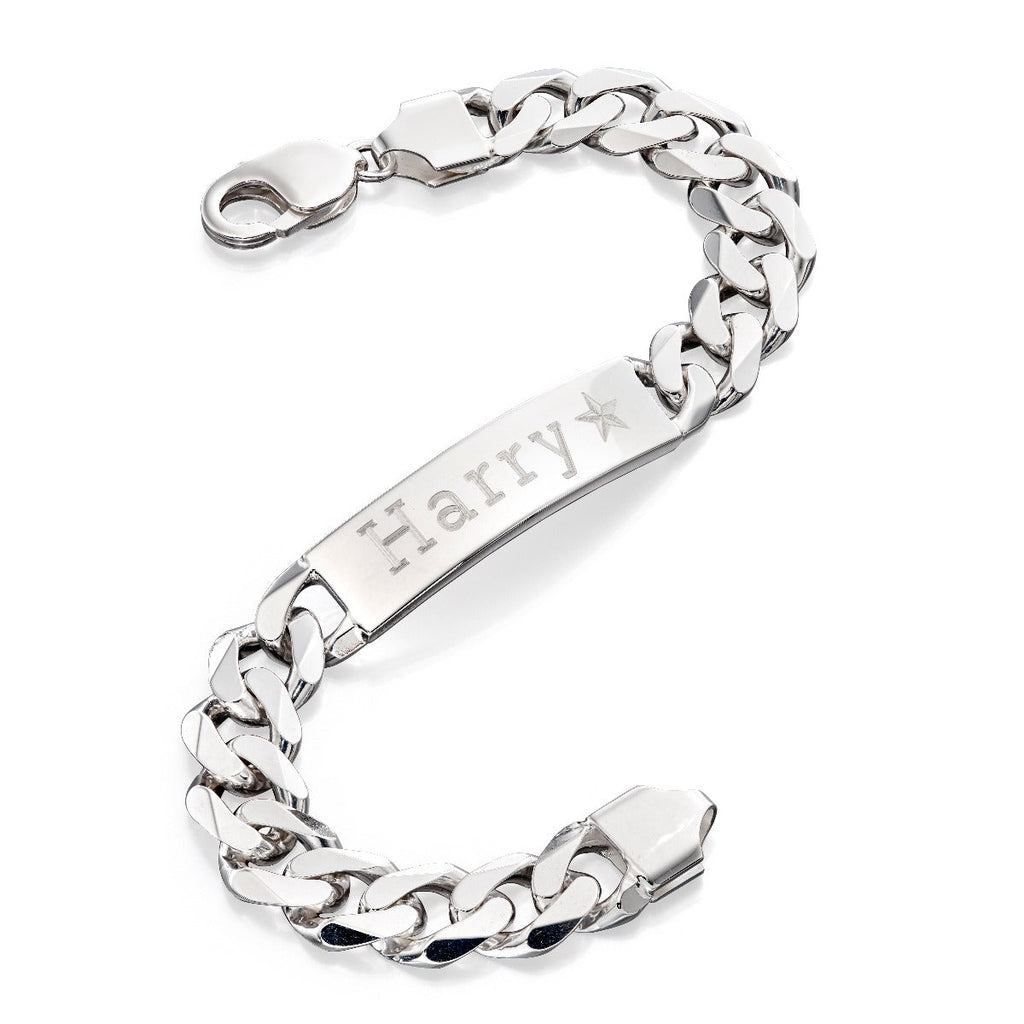 Gecko Jewellery Sterling Silver Heavyweight ID Bar Curb Bracelet – 22cm