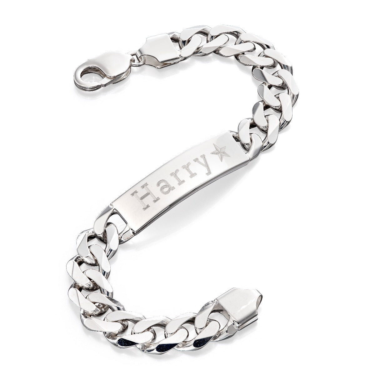 Gecko Jewellery Sterling Silver Heavyweight ID Bar Curb Bracelet – 22cm