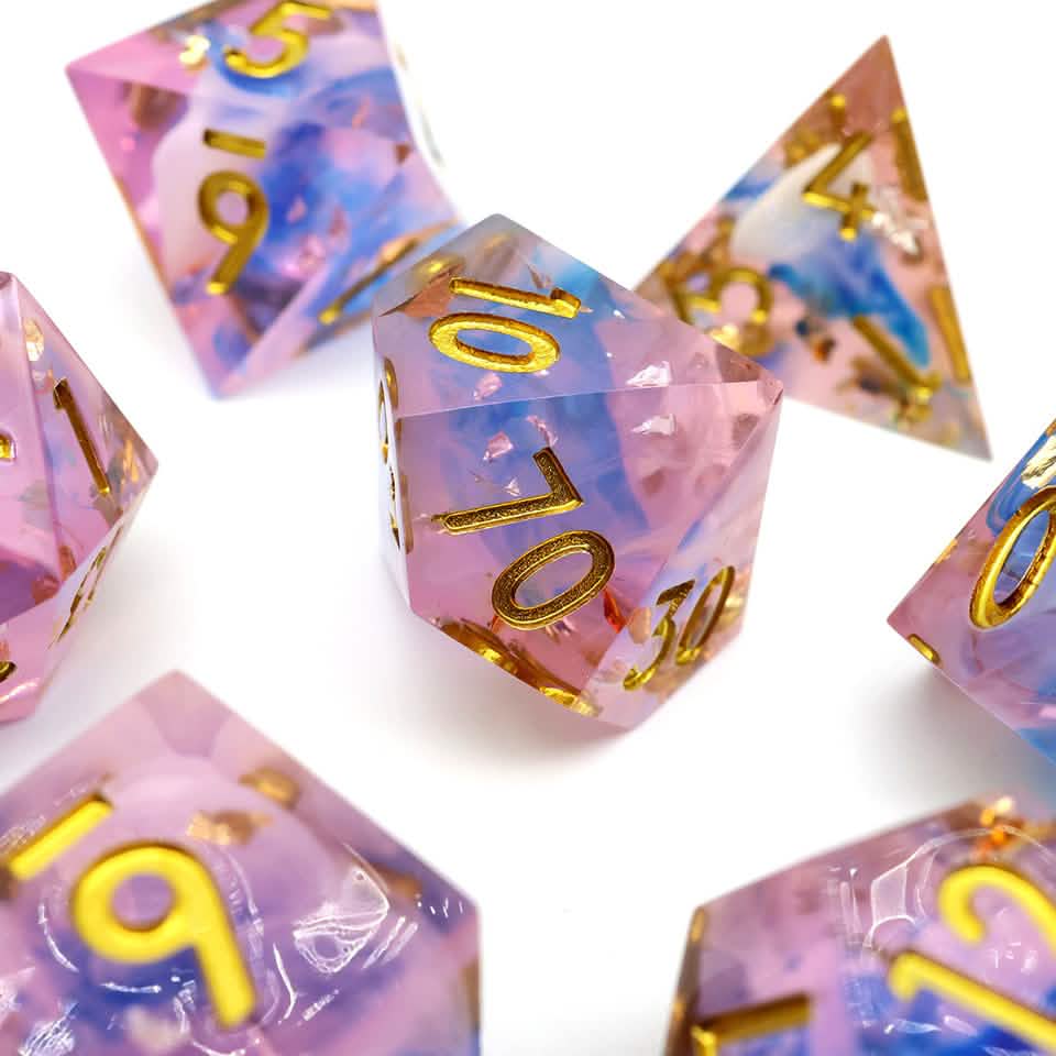 Unicorn Cream | Sharp Edge Dice | Resin | 7 Piece Set