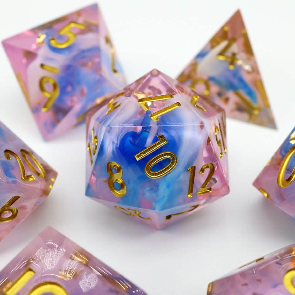 Unicorn Cream | Sharp Edge Dice | Resin | 7 Piece Set