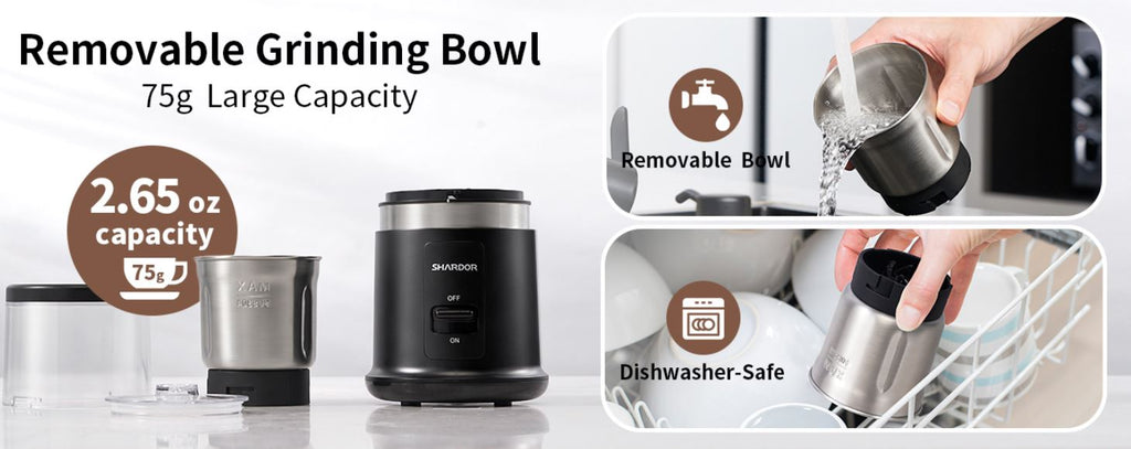 SHARDOR Electric Coffee Grinder - 75g Removable Stainless Steel Bowl