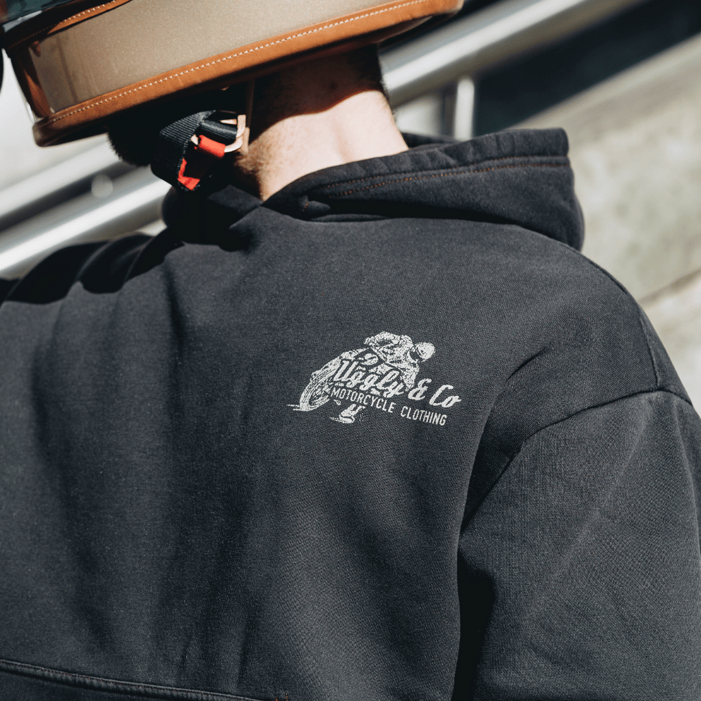 Uggly & Co Black Flattrack Hoodie – Heavyweight Vintage Racing Cotton