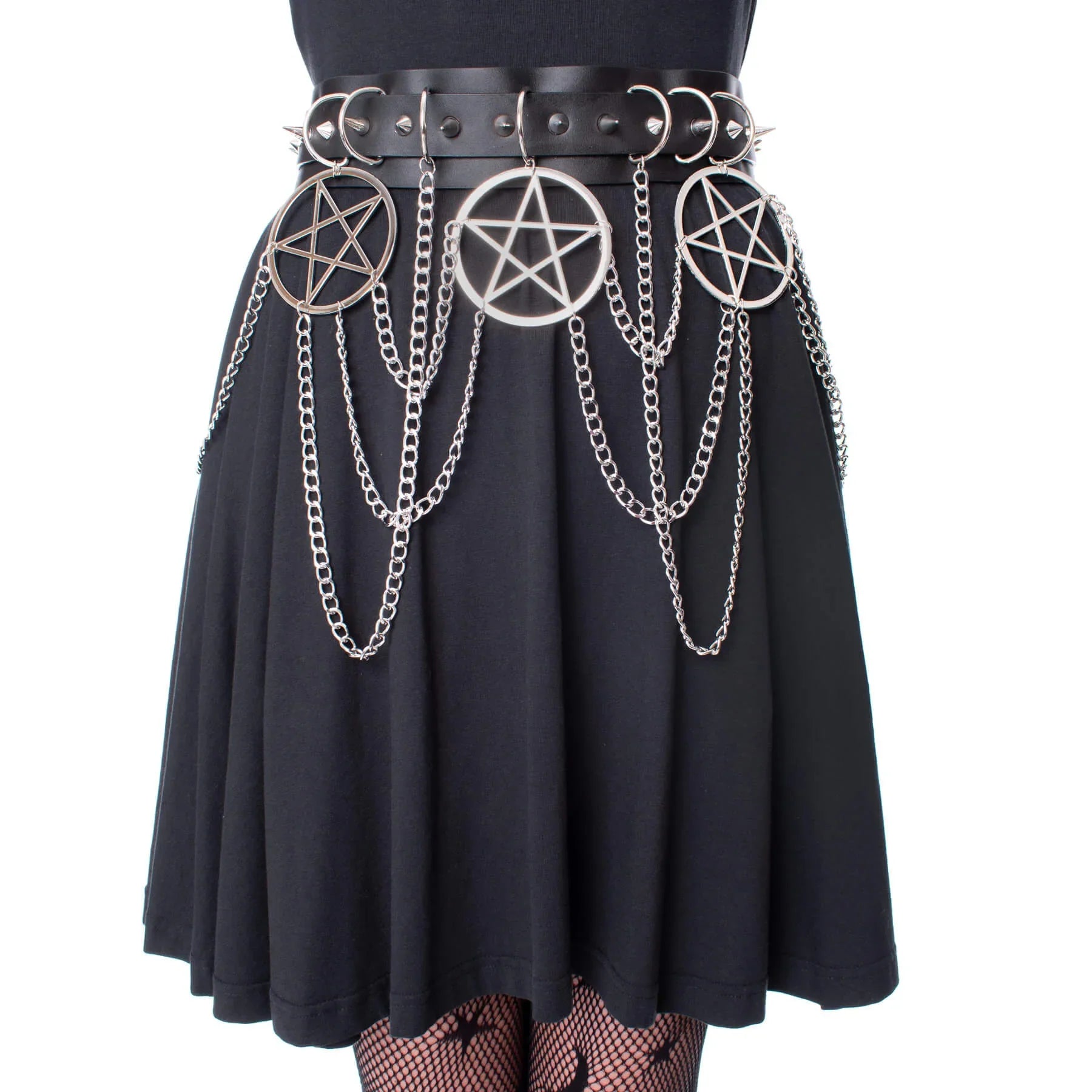 Heartless Hellbound Black Gothic Belt with Pentagrams and Chains