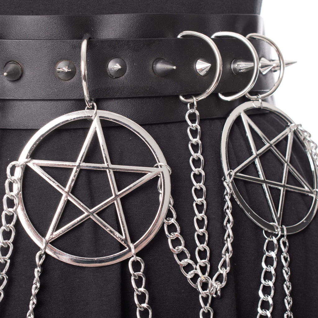Heartless Hellbound Black Gothic Belt with Pentagrams and Chains