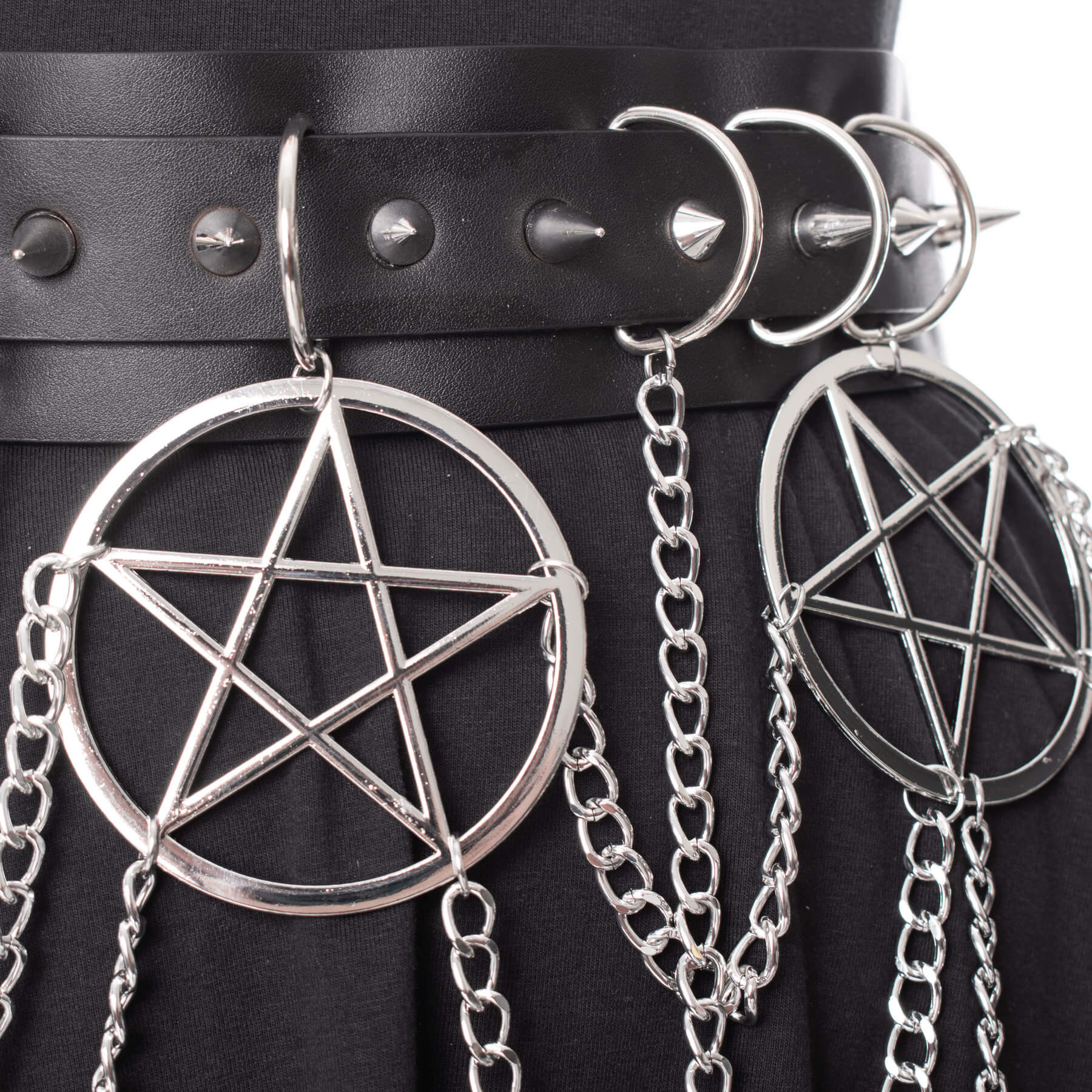Heartless Hellbound Black Gothic Belt with Pentagrams and Chains
