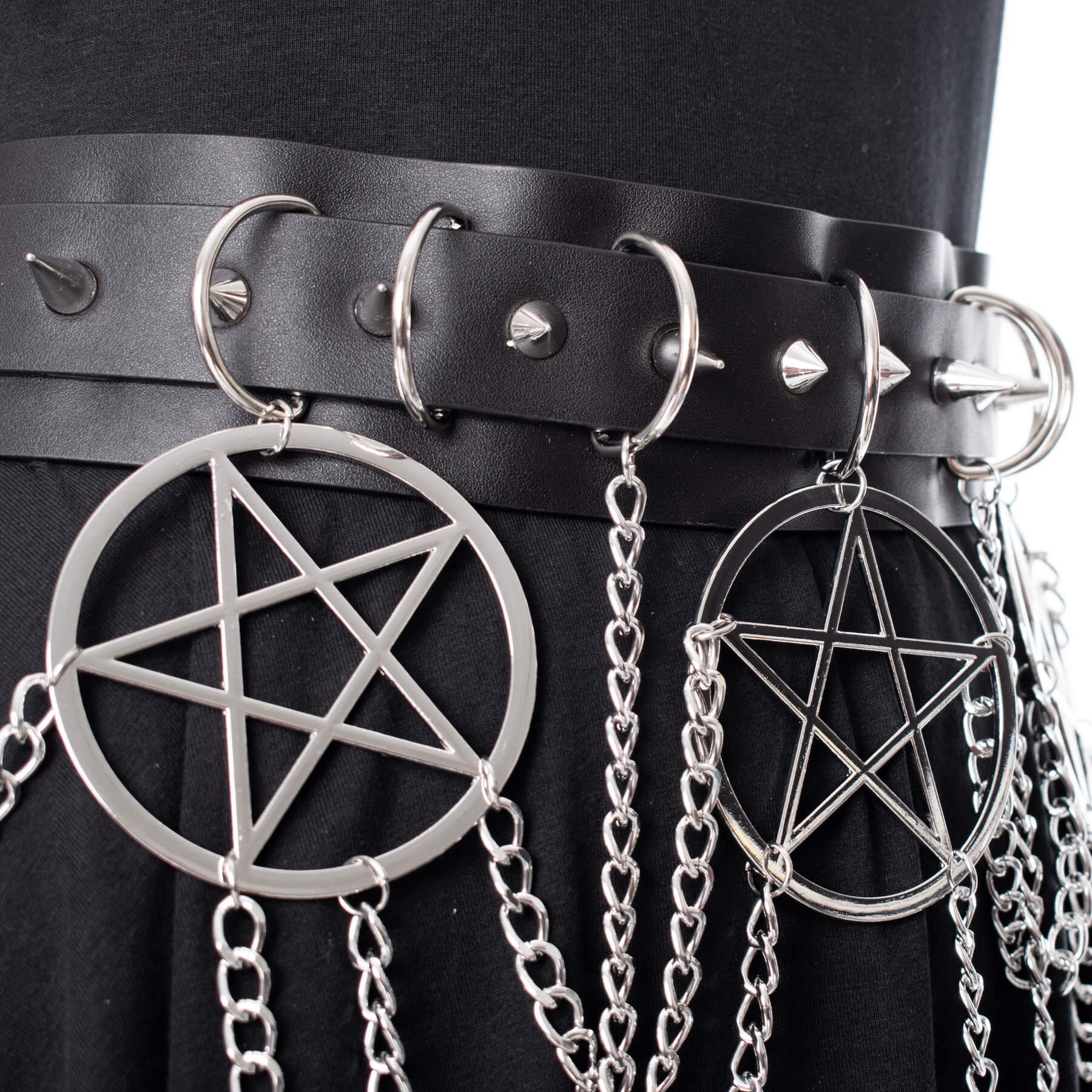 Heartless Hellbound Black Gothic Belt with Pentagrams and Chains