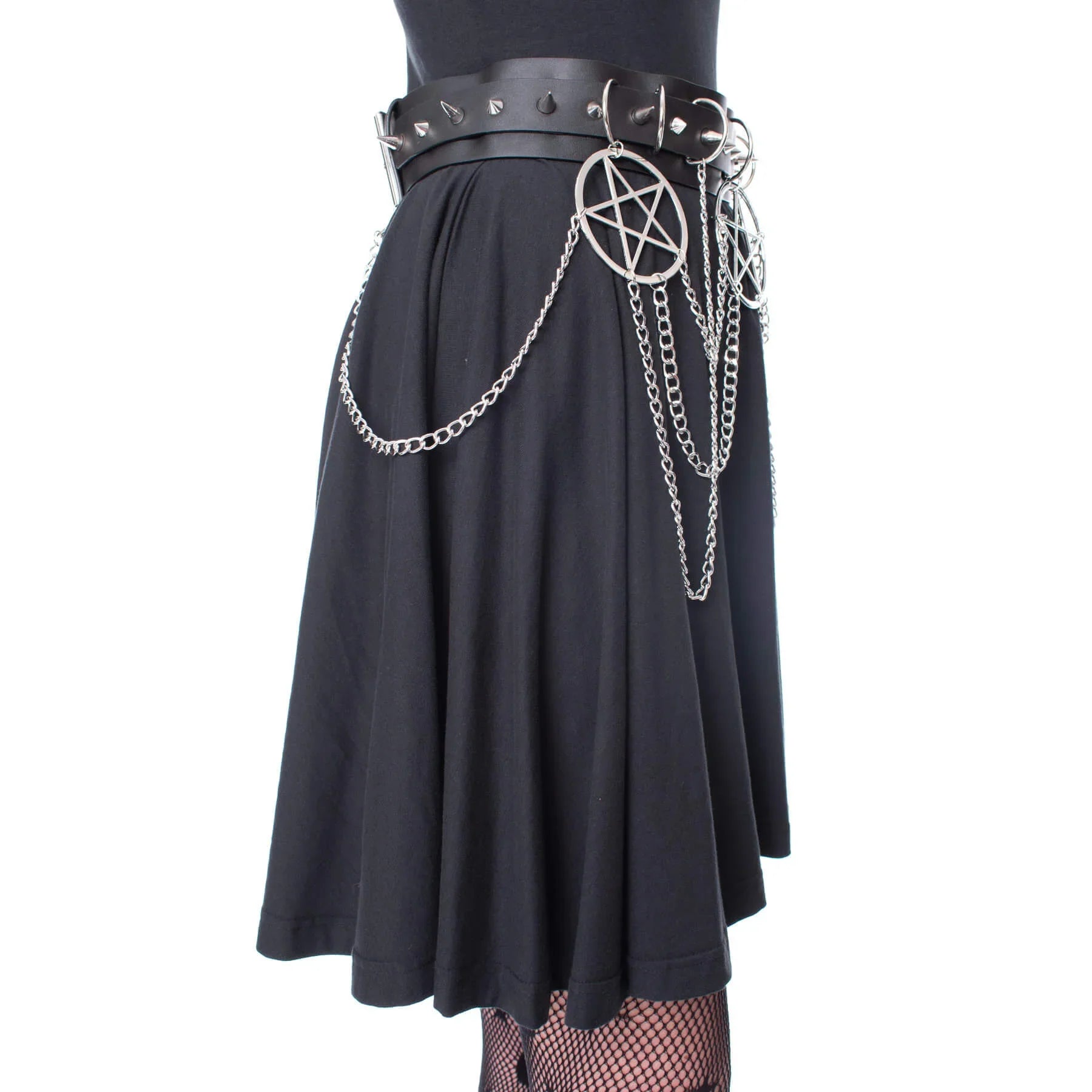 Heartless Hellbound Black Gothic Belt with Pentagrams and Chains