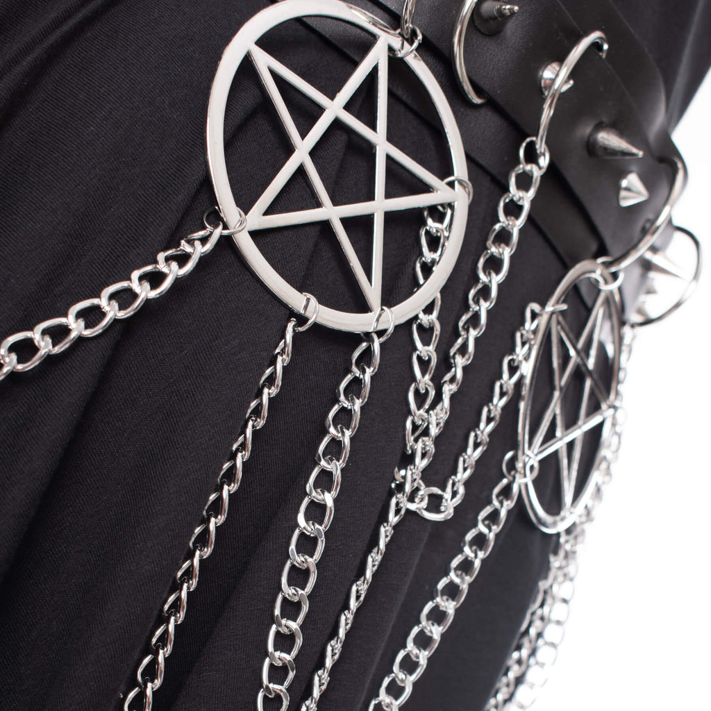 Heartless Hellbound Black Gothic Belt with Pentagrams and Chains