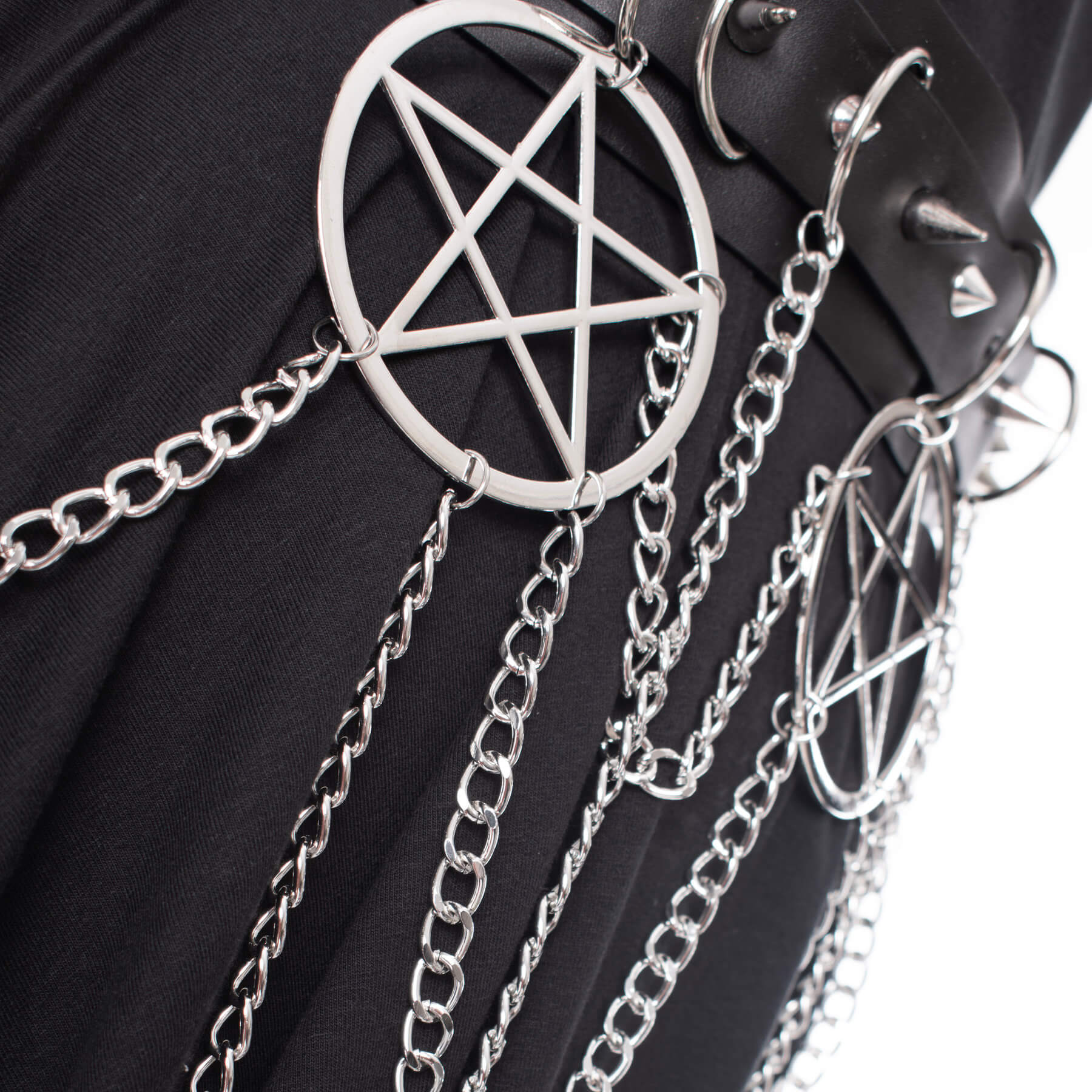 Heartless Hellbound Black Gothic Belt with Pentagrams and Chains