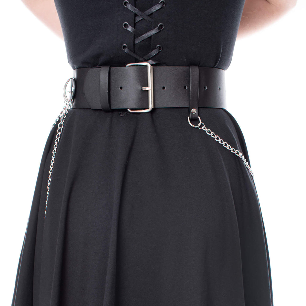 Heartless Hellbound Black Gothic Belt with Pentagrams and Chains