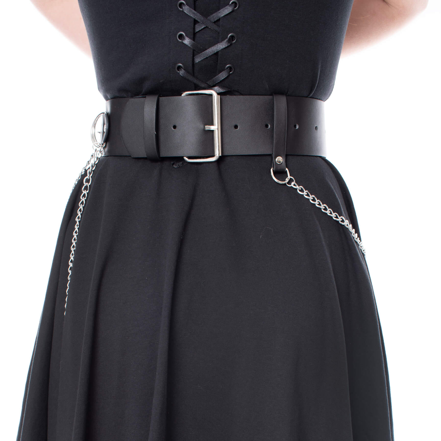 Heartless Hellbound Black Gothic Belt with Pentagrams and Chains