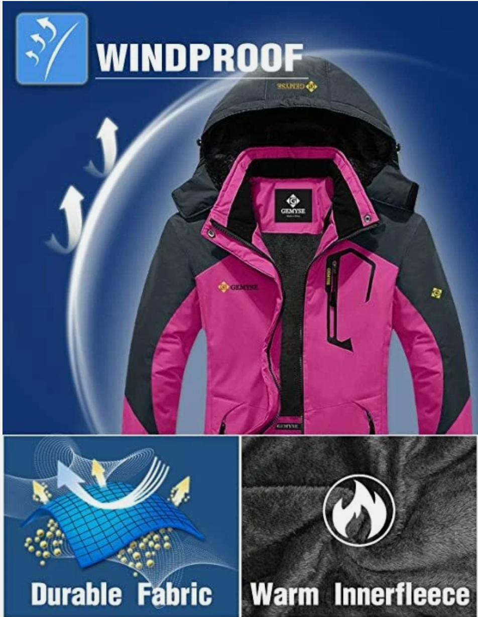 GEMYSE Women's Waterproof Ski Jacket | Fleece Lined Winter Coat - Pink
