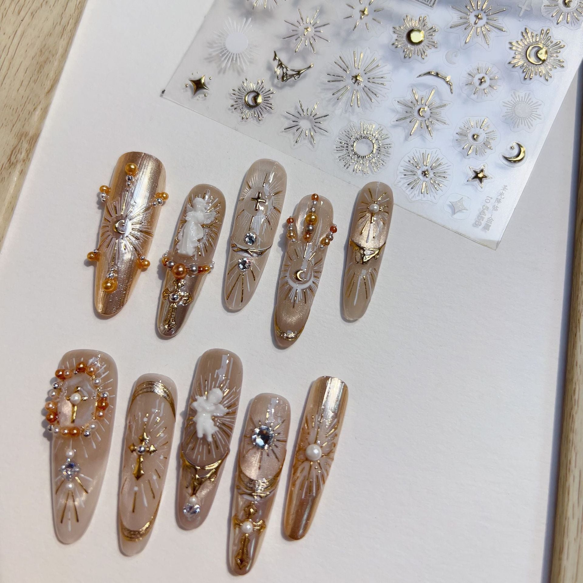 LuLuFun Studio Holy Light Gold Nail Deco Stickers - Ultra-Thin Decals