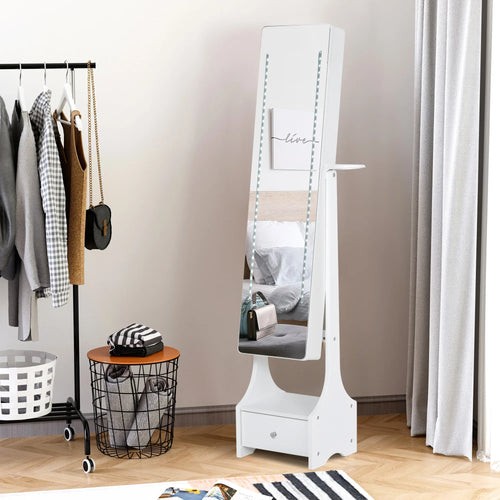 HOMCOM Freestanding Jewellery Storage Mirror Armoire with LED Lights, Hooks & Drawer