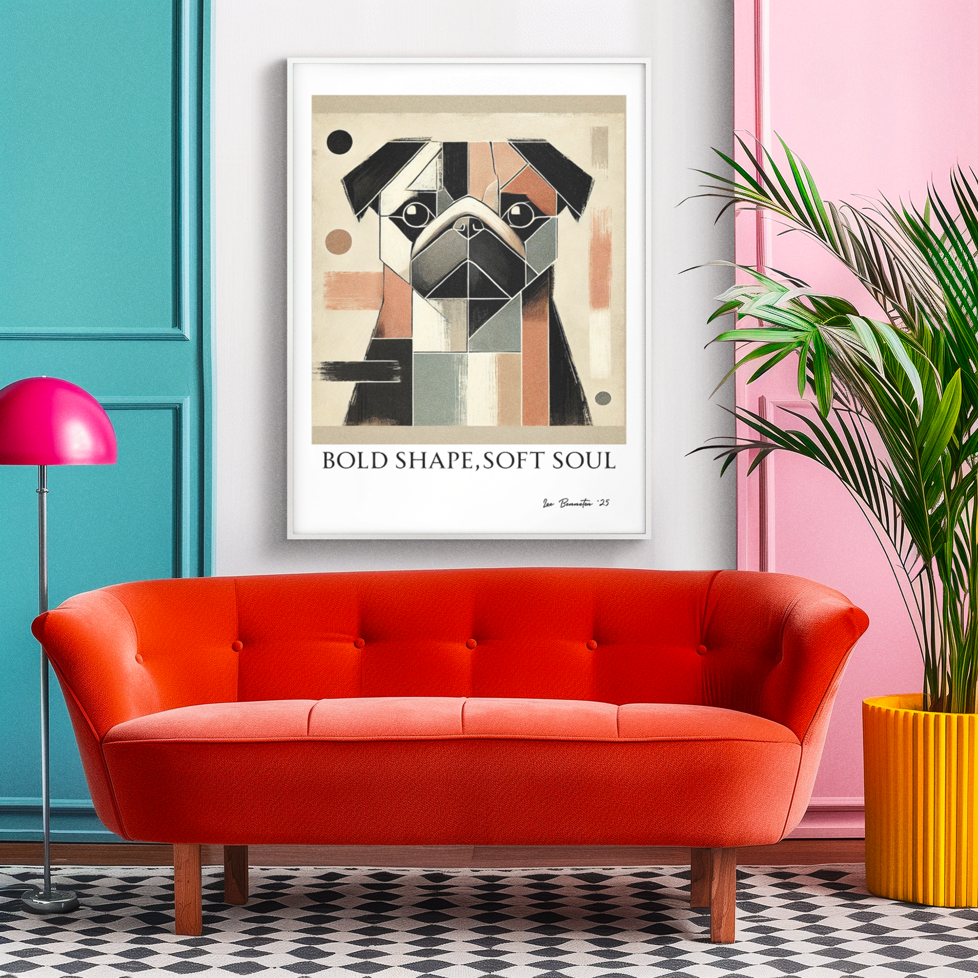 Modern Abstract Pug Poster – Geometric Dog Wall Art | “Bold Shape, Soft Soul”