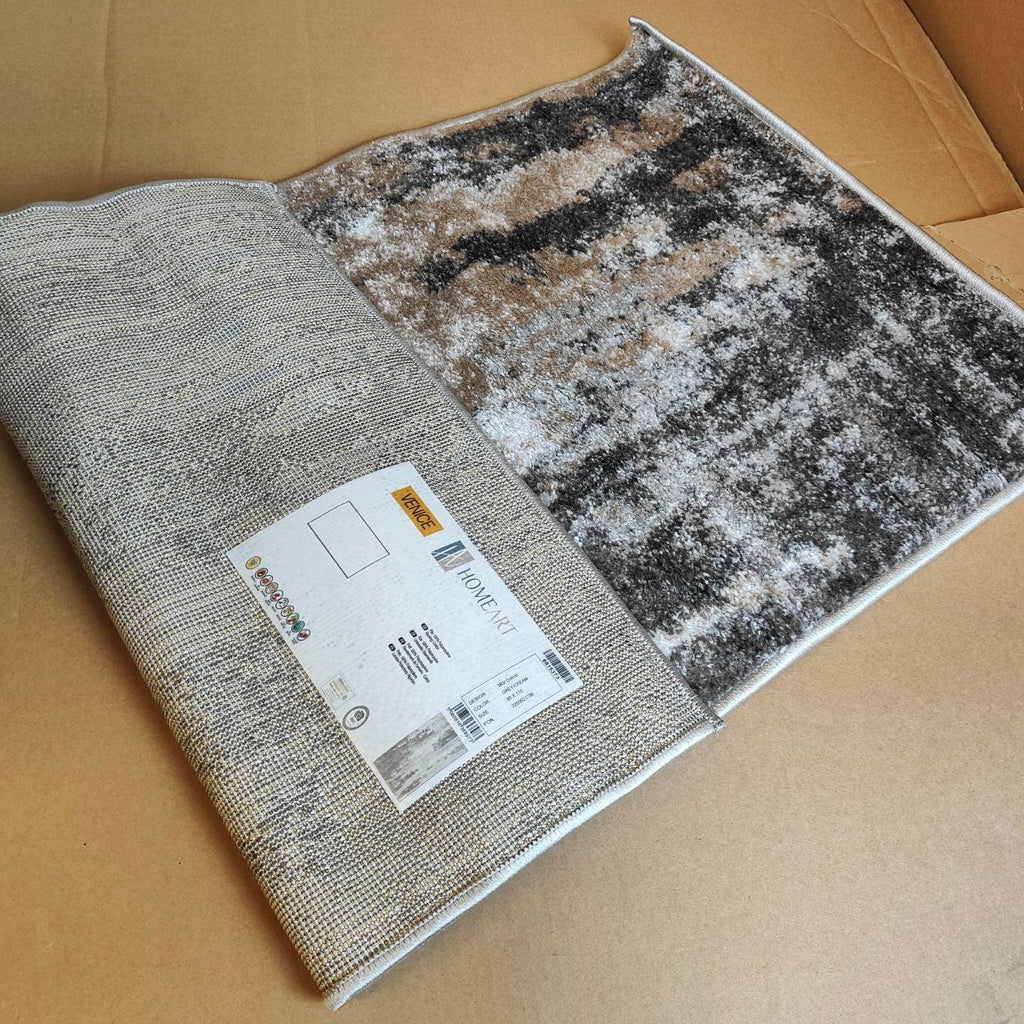 HomeArt Modern Short Pile Living Room Rug – Grey Cream 60 x 110 cm