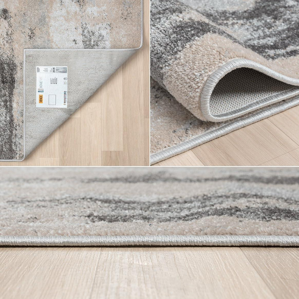 HomeArt Modern Short Pile Living Room Rug – Grey Cream 60 x 110 cm