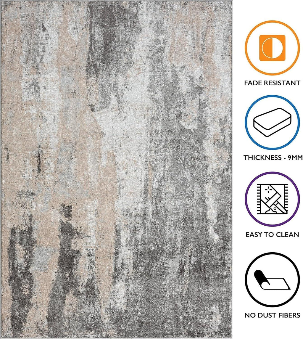 HomeArt Modern Short Pile Living Room Rug – Grey Cream 60 x 110 cm