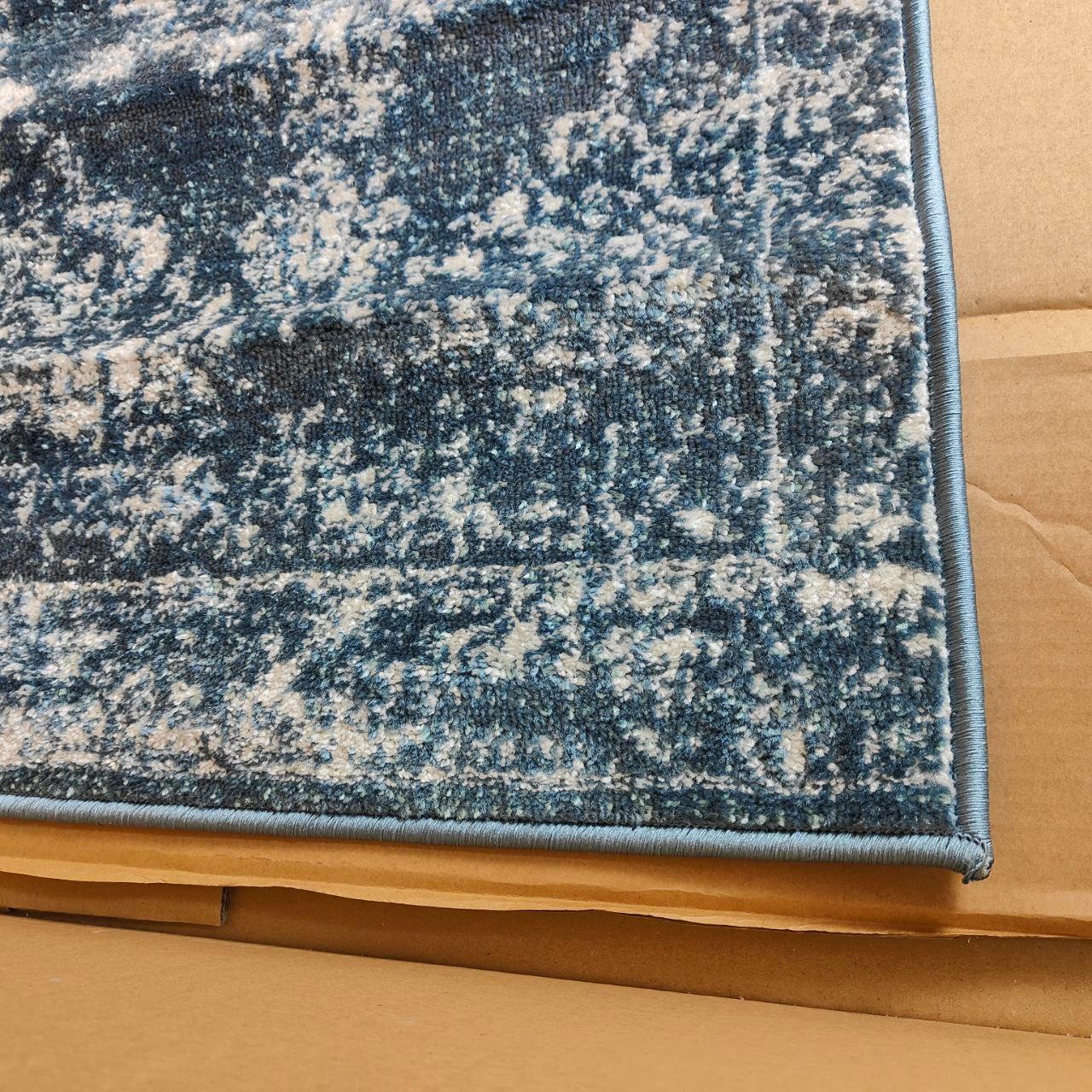HomeArt Modern Short Pile Rug – Dark Blue Bordered Living Room Carpet