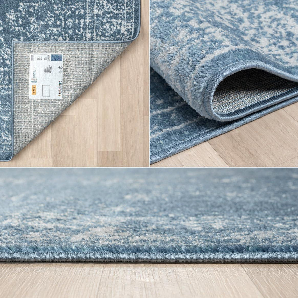 HomeArt Modern Short Pile Rug – Dark Blue Bordered Living Room Carpet