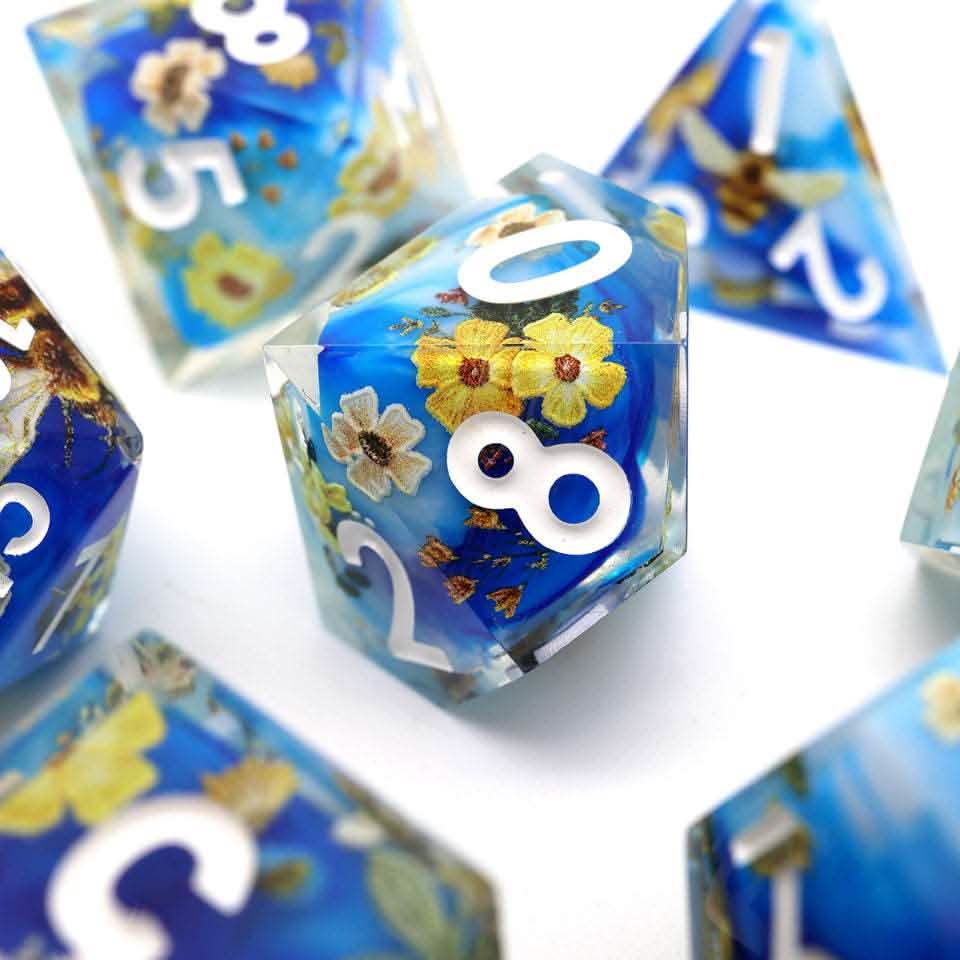 Honeyed Horizon | Sharp Edge Dice | Resin | 7 Piece Set