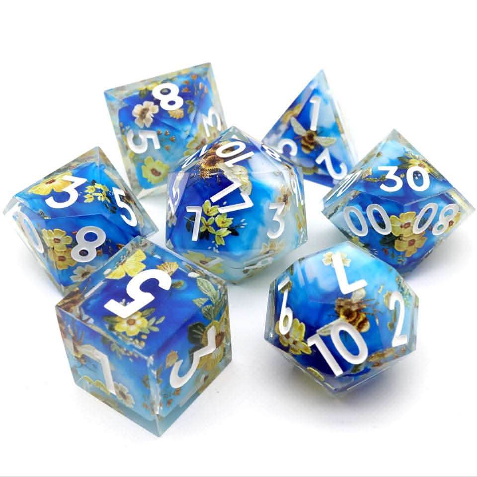 Honeyed Horizon | Sharp Edge Dice | Resin | 7 Piece Set