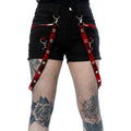 Heartless Honora Punk Shorts | Black and Red Check Tartan with Straps