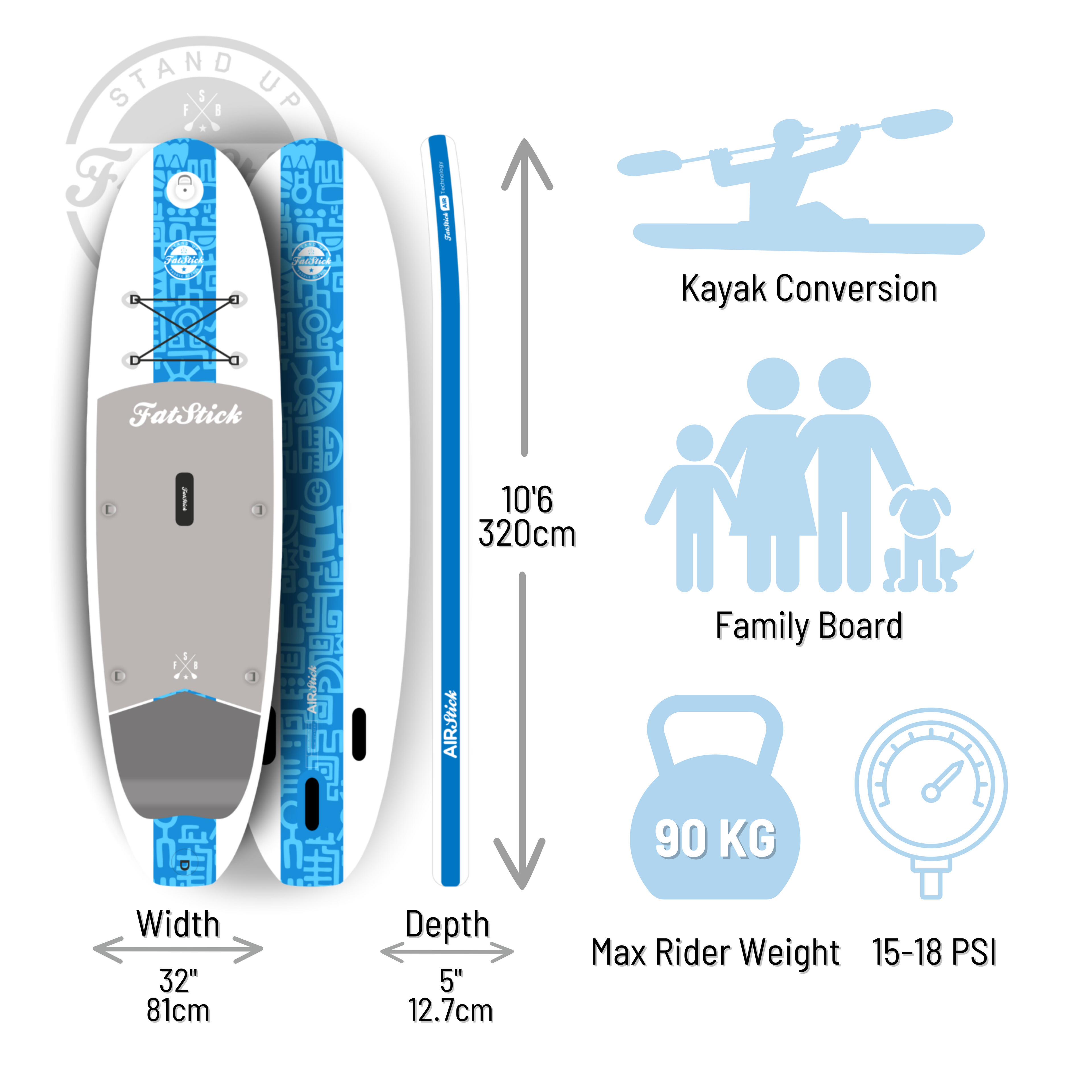 FatStick AirStick 10'6 Inflatable Paddle Board & Kayak Hybrid with Seat