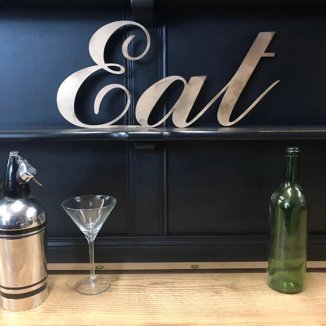 Eat Metal Wall Sign – Distressed Gold Galvanized Steel Kitchen Decor