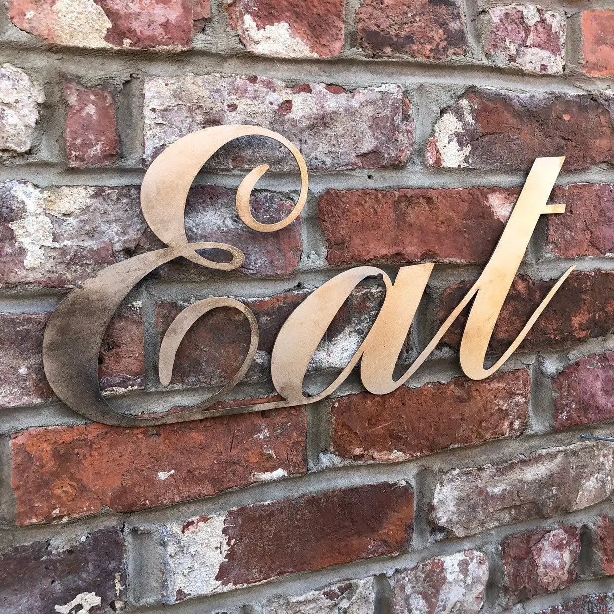 Eat Metal Wall Sign – Distressed Gold Galvanized Steel Kitchen Decor