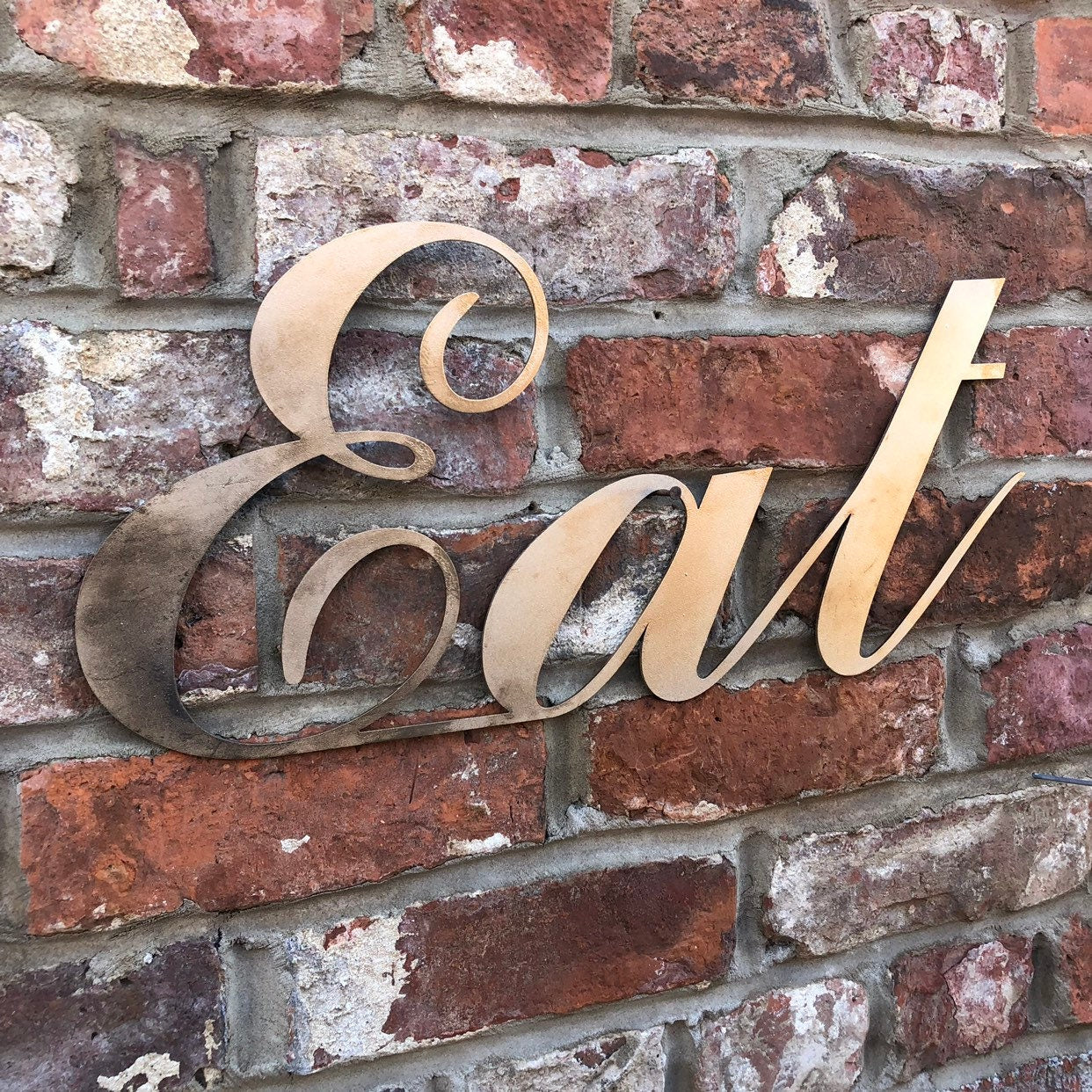 Eat Metal Wall Sign – Distressed Gold Galvanized Steel Kitchen Decor
