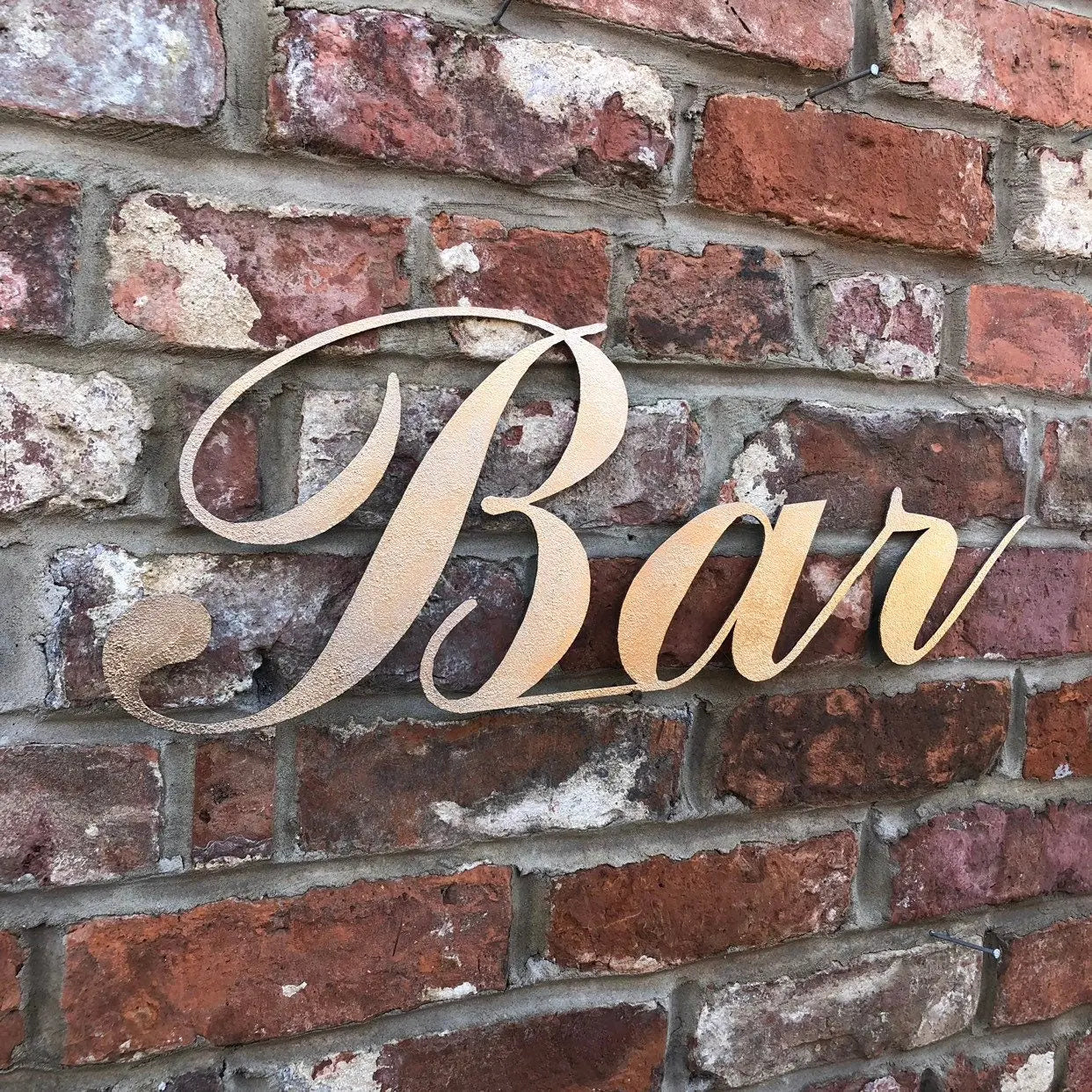 Gold Metal Bar Sign – Distressed Steel Wall Decor | Rustic Warehouse Norfolk