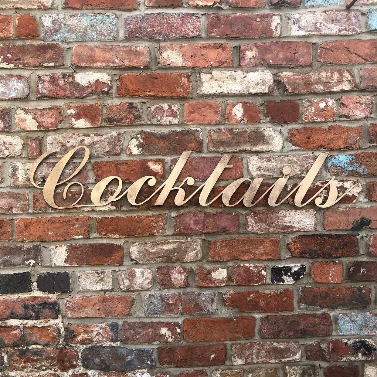 Cocktails Metal Wall Sign – Distressed Gold Steel Decor | Rustic Warehouse
