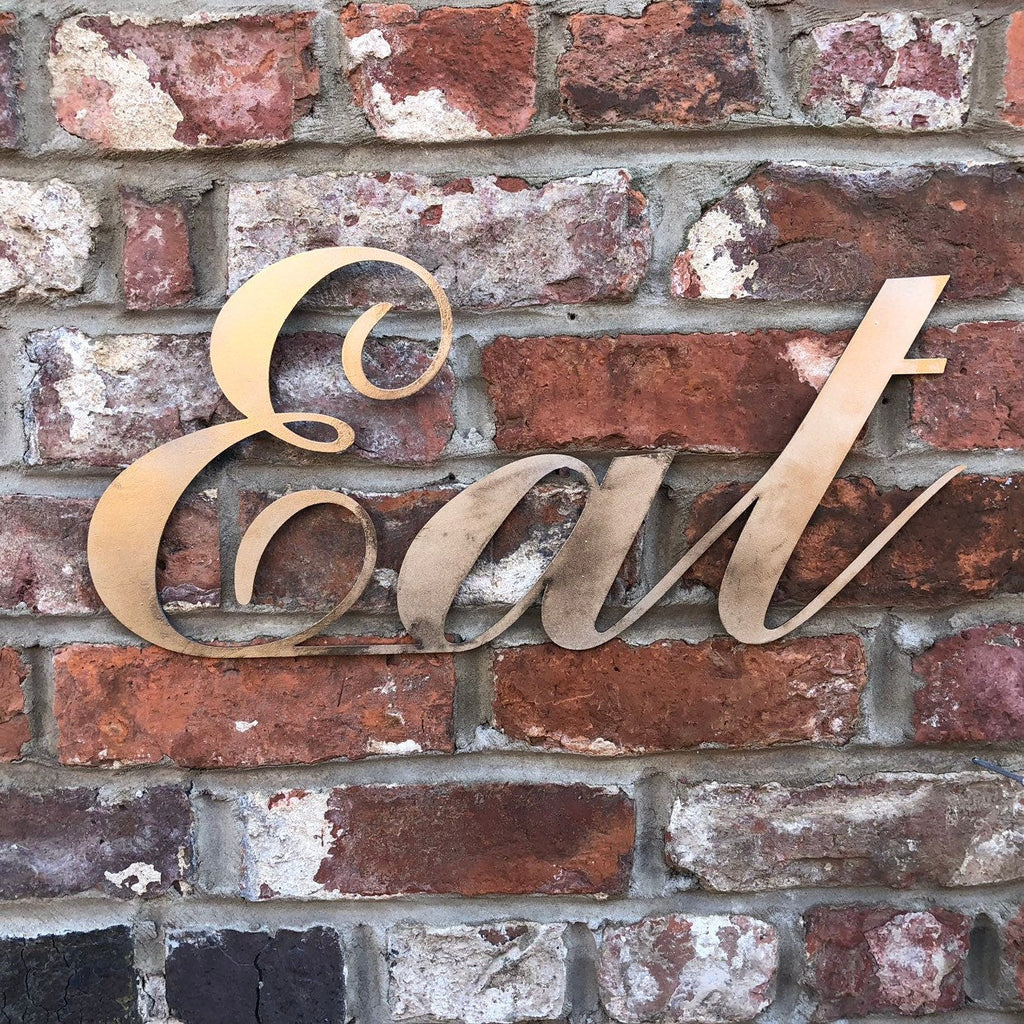 Eat Metal Wall Sign – Distressed Gold Galvanized Steel Kitchen Decor