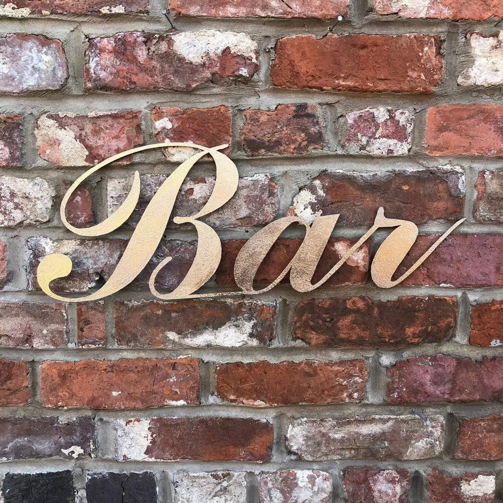 Gold Metal Bar Sign – Distressed Steel Wall Decor | Rustic Warehouse Norfolk