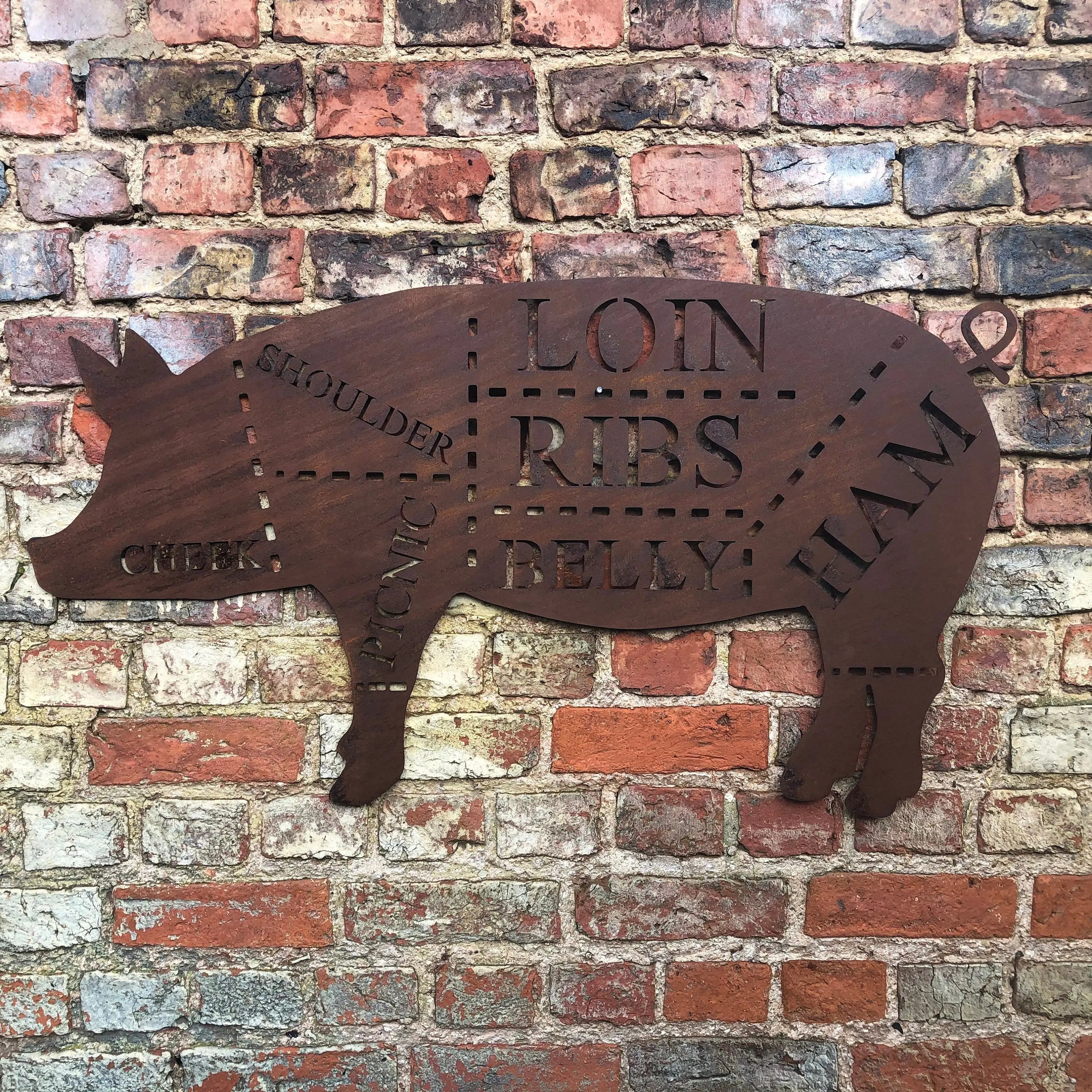 Rustic Warehouse Norfolk Metal Butchers Pig Sign - Steel Wall Art Decor