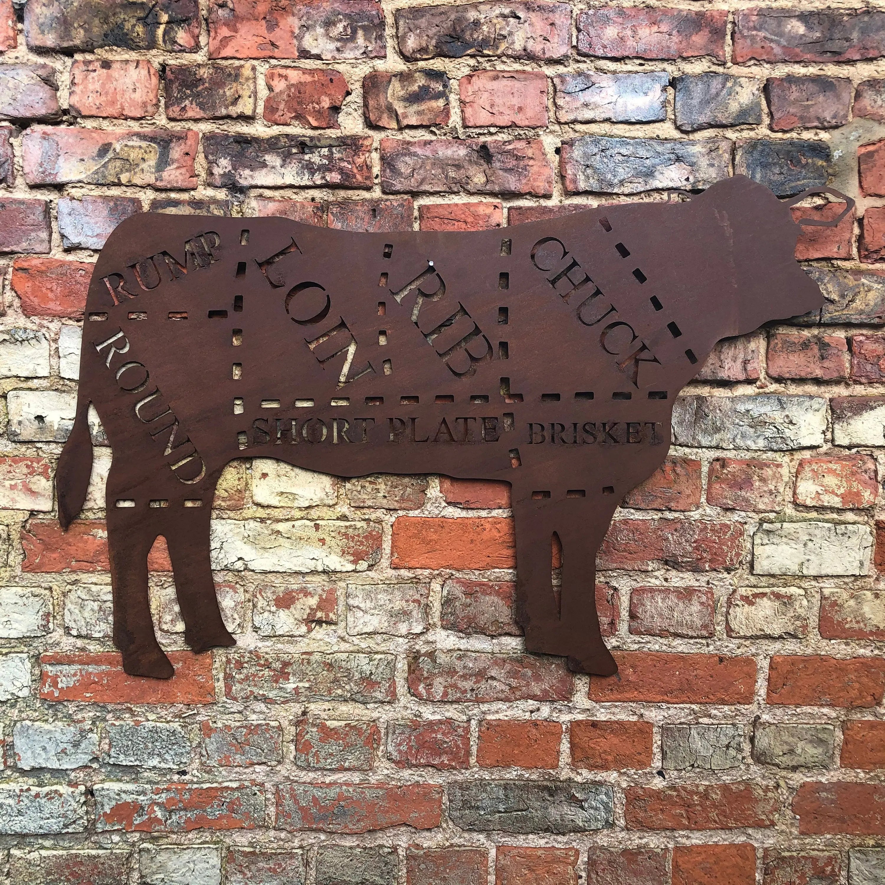 Rustic Warehouse Norfolk Metal Cow Wall Art – Steel Butcher Sign