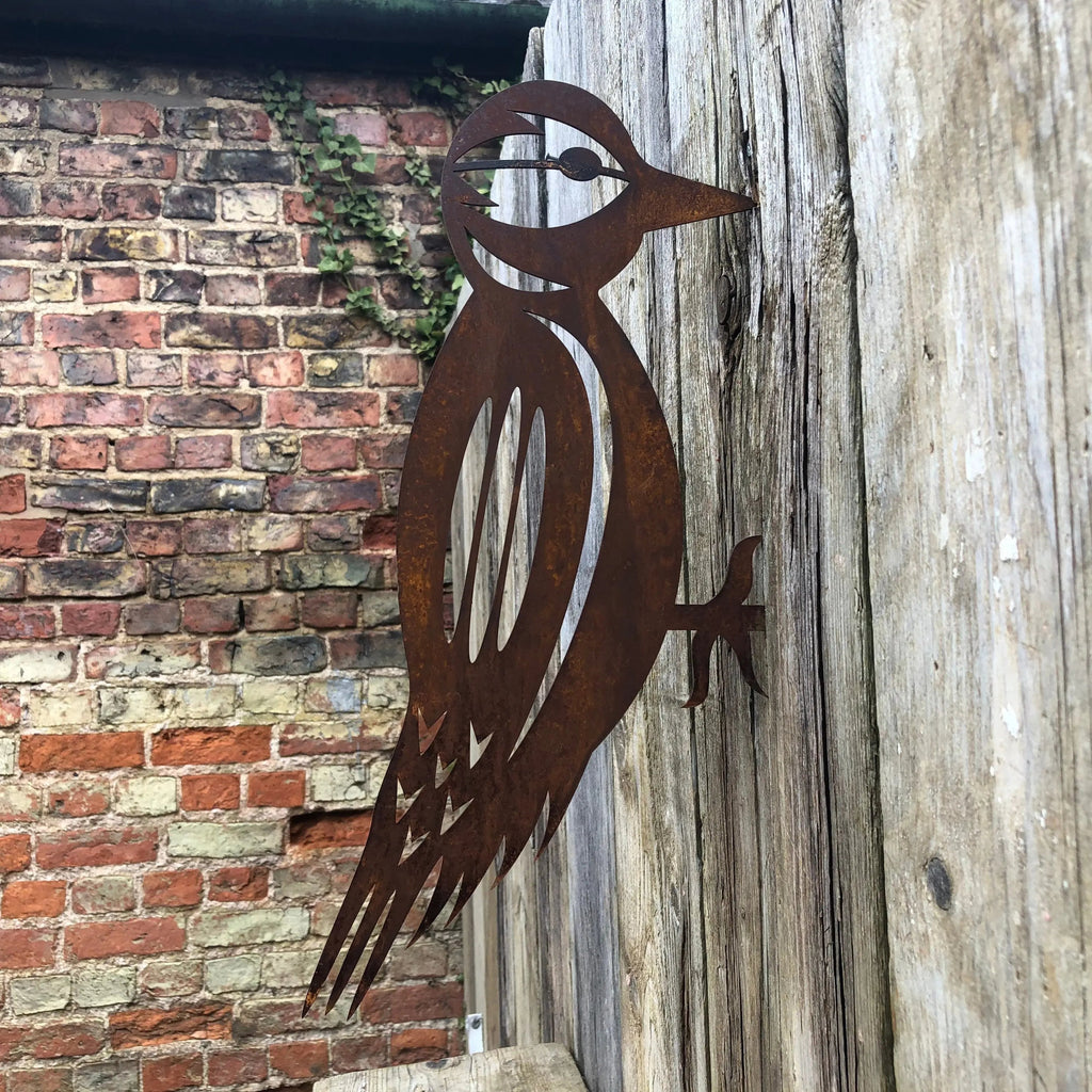 Rusty Metal Woodpecker Garden Decoration | Steel Outdoor Art by RWN
