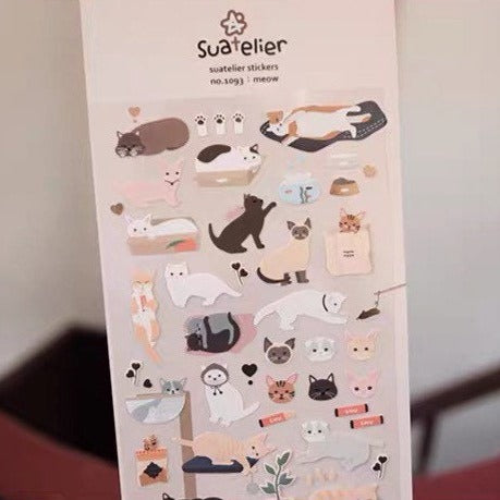 Suatelier Meow Cat Stickers - Cute Decorative Stationery Decal Sheet