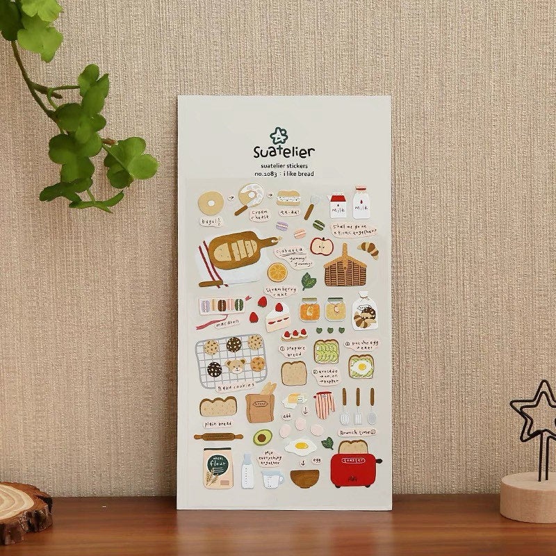 Suatelier I Like Bread Decorative Sticker Sheet for Journaling - 10x19cm