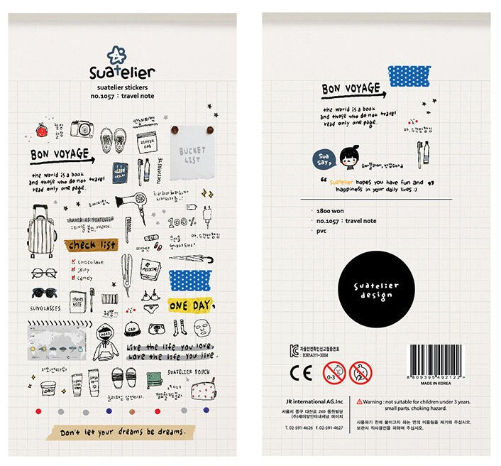 Suatelier Travel Note Decorative Sticker Sheet for Planner and Journal