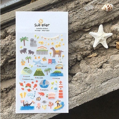 Suatelier Stay in Jeju Decorative Sticker Sheet for Journaling - 10x19cm