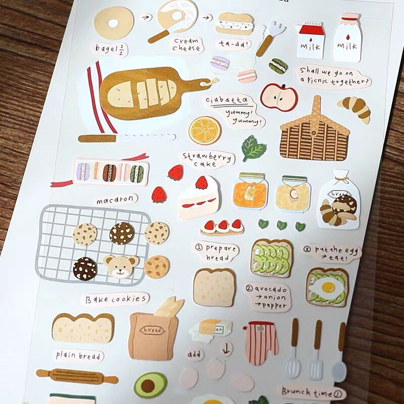 Suatelier I Like Bread Decorative Sticker Sheet for Journaling - 10x19cm